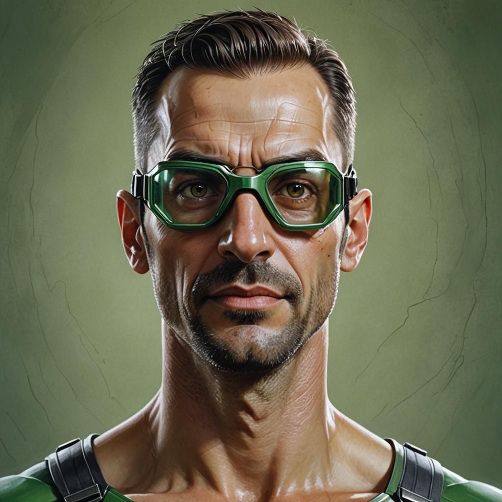 Hyperrealistic Portrait: Man with Cybernetic Goggles