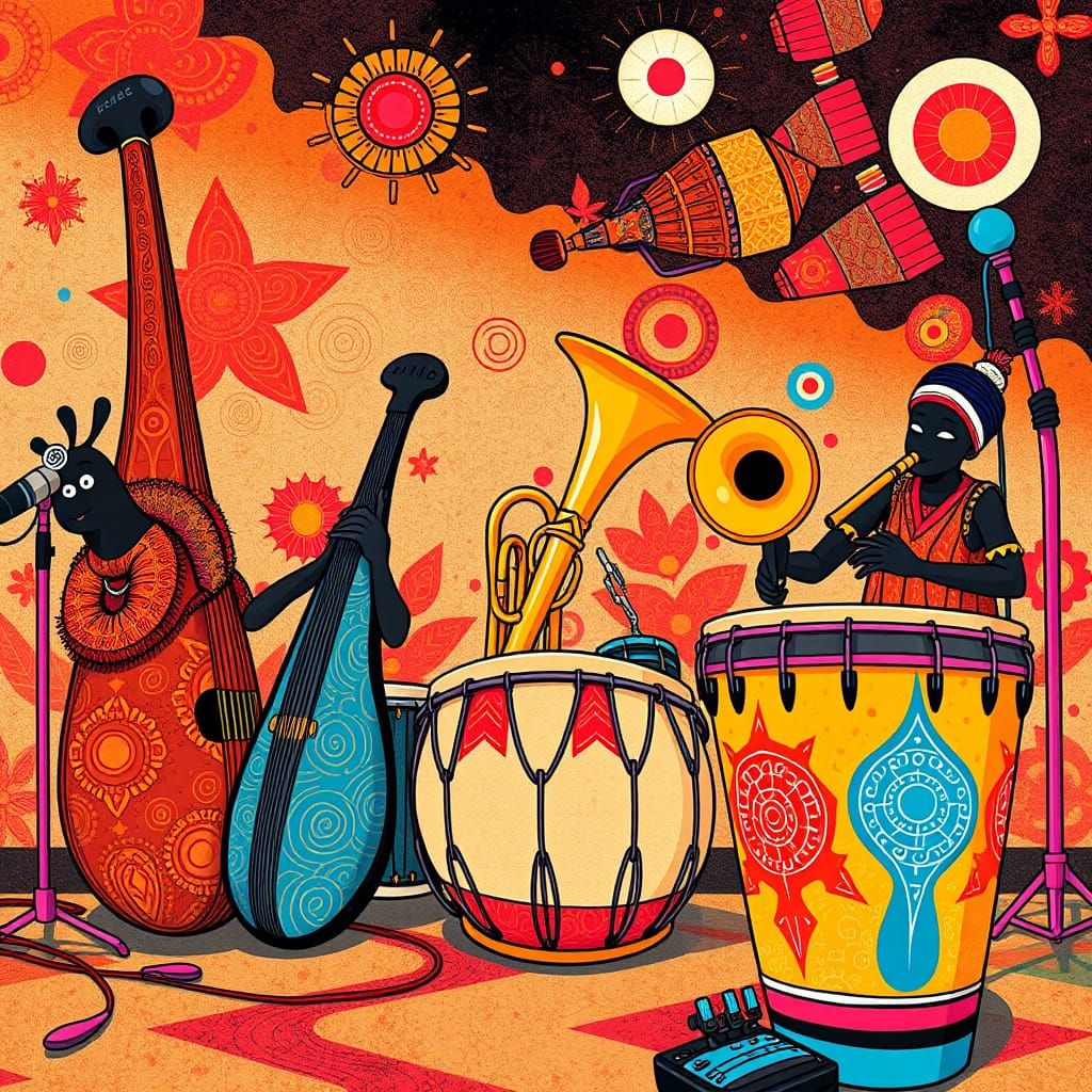 Musical Instruments in a Vibrant, Futuristic Style