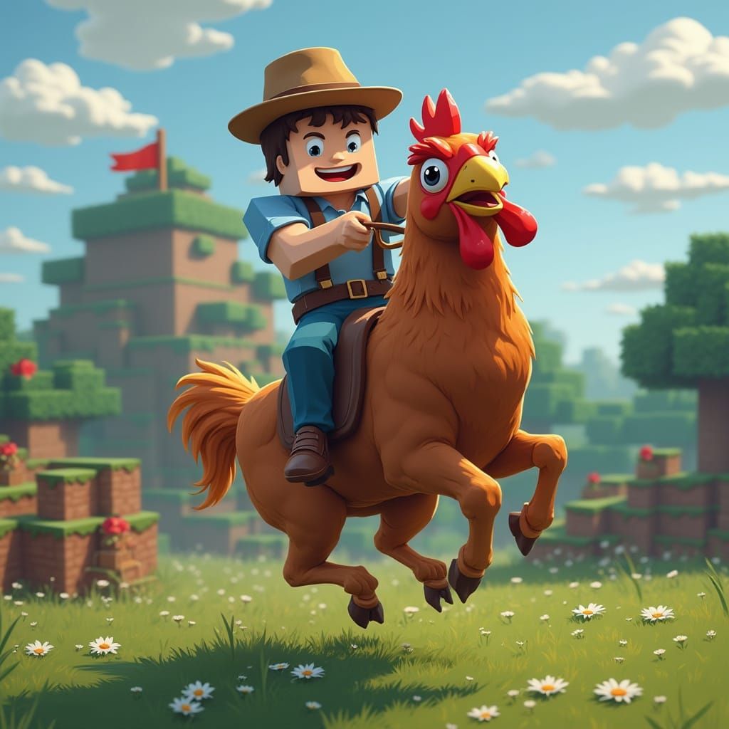 Epic Minecraft Chicken Rider in Action