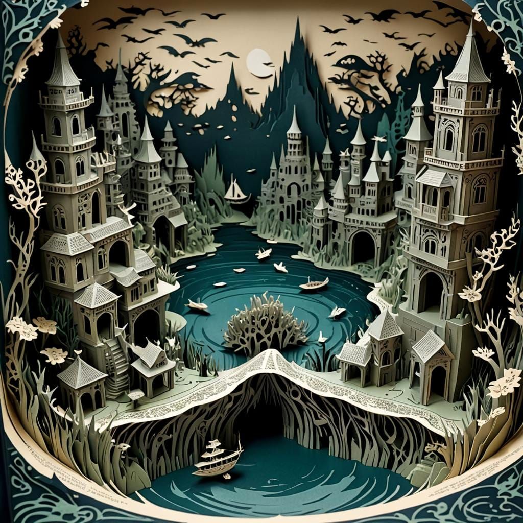 Eerie R'lyeh Emergence as Pop-Up Paper Art