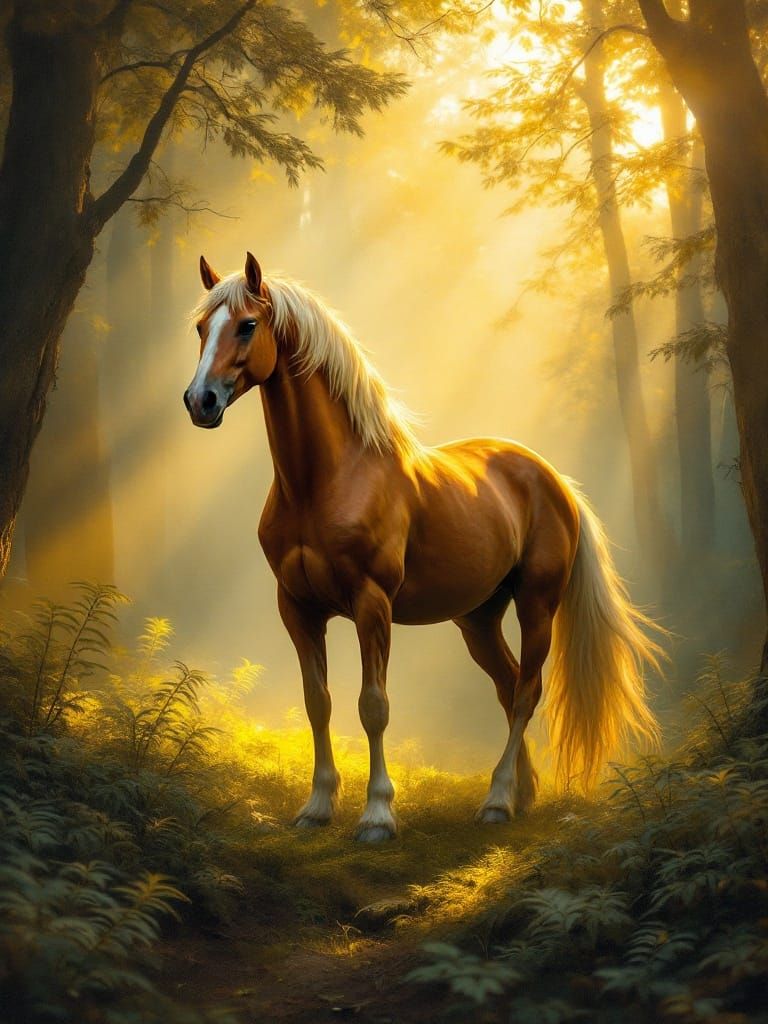 Majestic Horse in Enchanted Forest Clearing