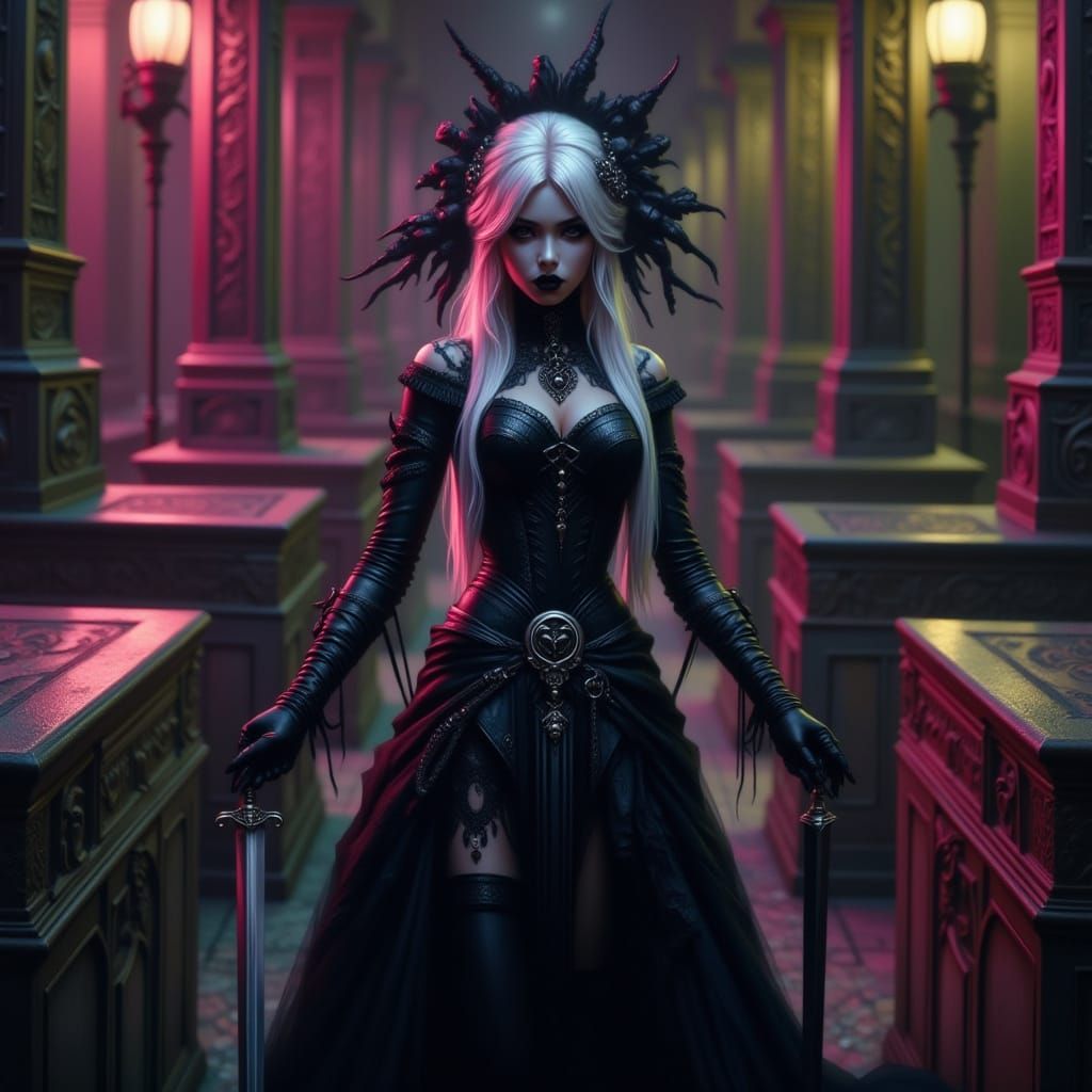 Albino Woman Lost in City Maze in Dark Goth Style