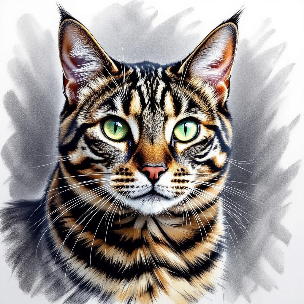 Hyperdetailed Charcoal Drawing of a Bengal Cat