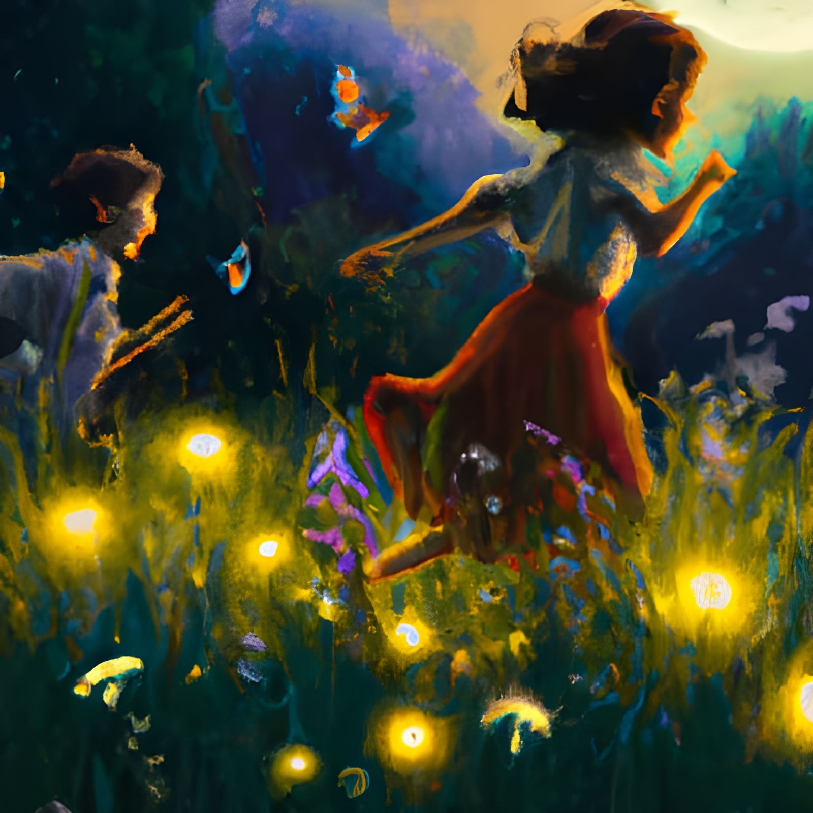 Children Run Through Firefly Meadow