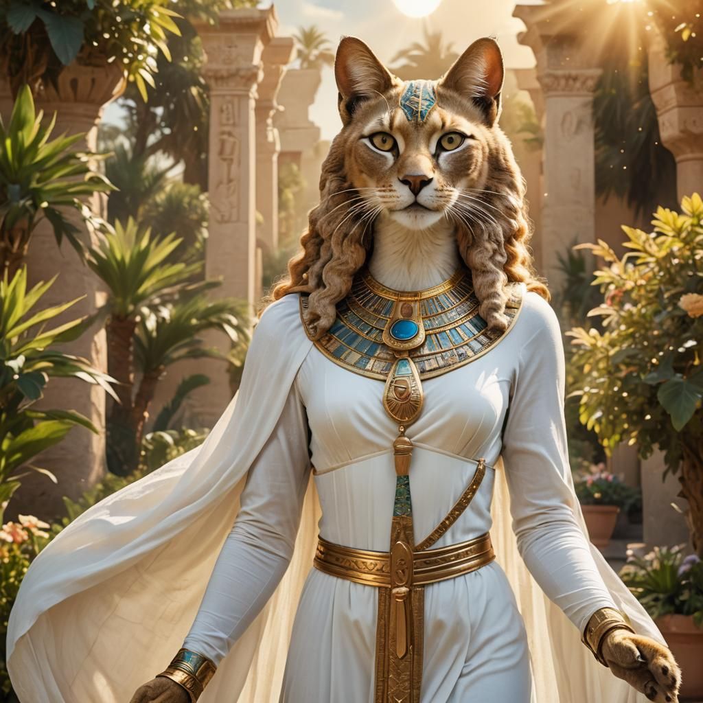 Egyptian Goddess Bastet in Mediterranean Garden