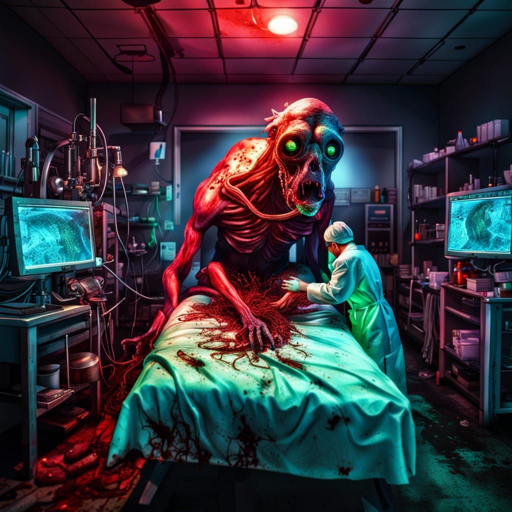 Spooky Horror Lab with Surgeons and Creature