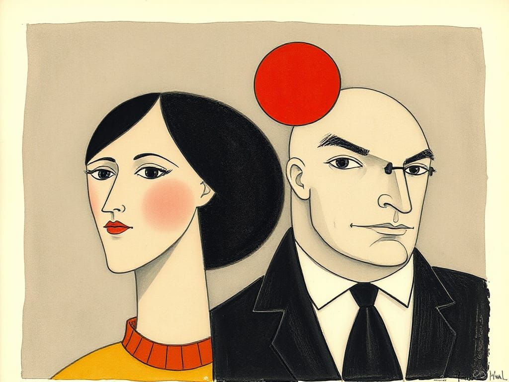 Minimalist Couple in Style of Paul Klee