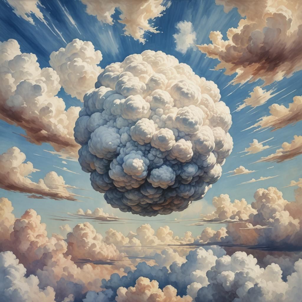 Spherical Cloud in Sky as Gouache Painting