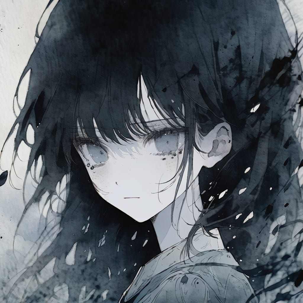 Manga-Style Anime Portrait with a Moody, Melancholic Atmosph...