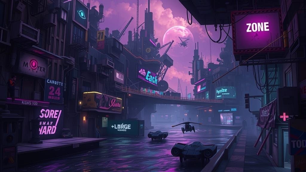 Neon Cyberpunk Cityscape with River