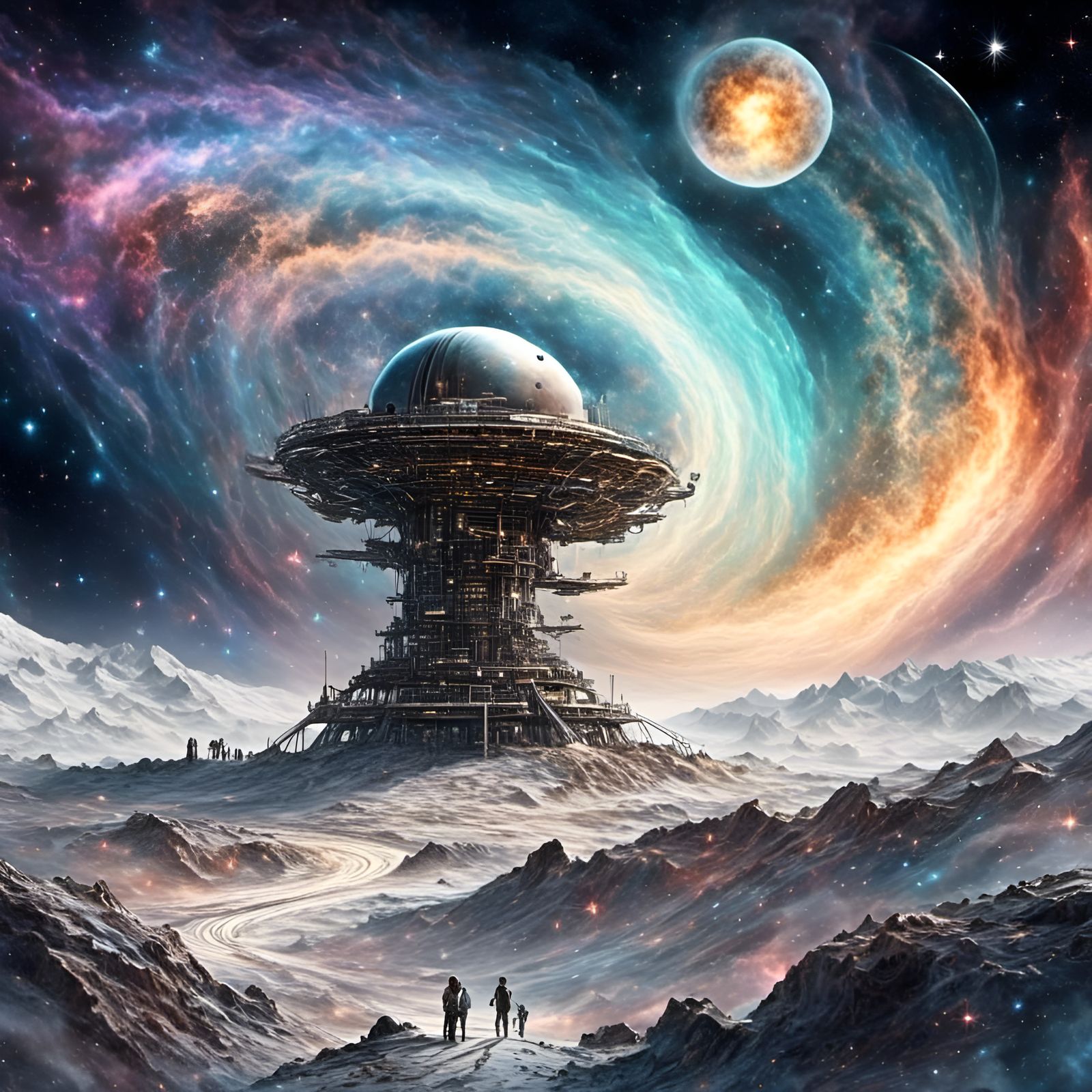 Lunar Base with Galaxy Horizon as Digital Art