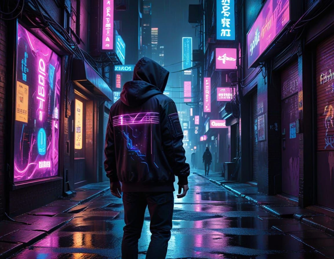 Futuristic Cityscape in Neon Noir Glitchcore Aesthetic