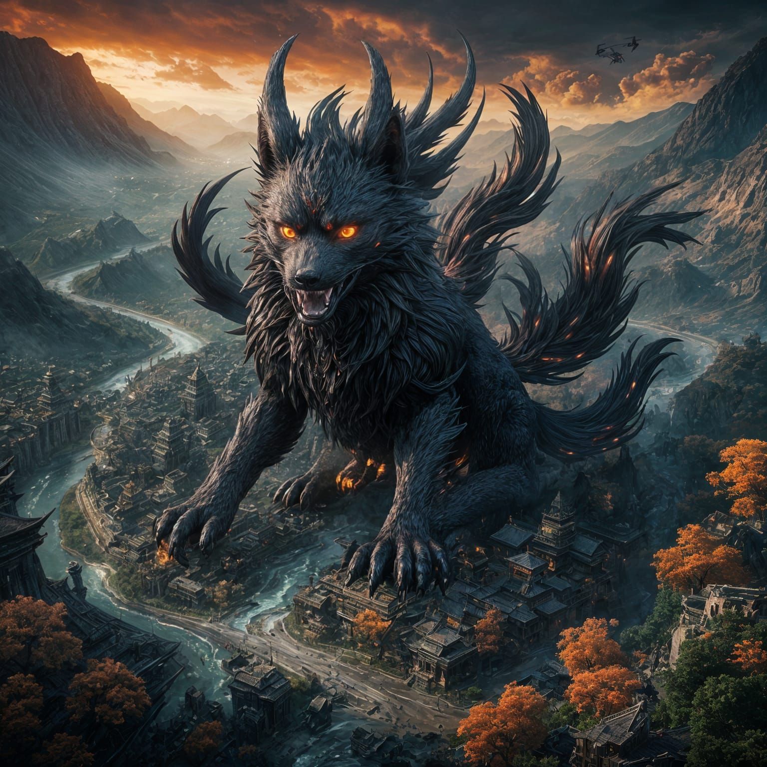 Black Kitsune Wreaks Havoc: Fantasy Concept Art