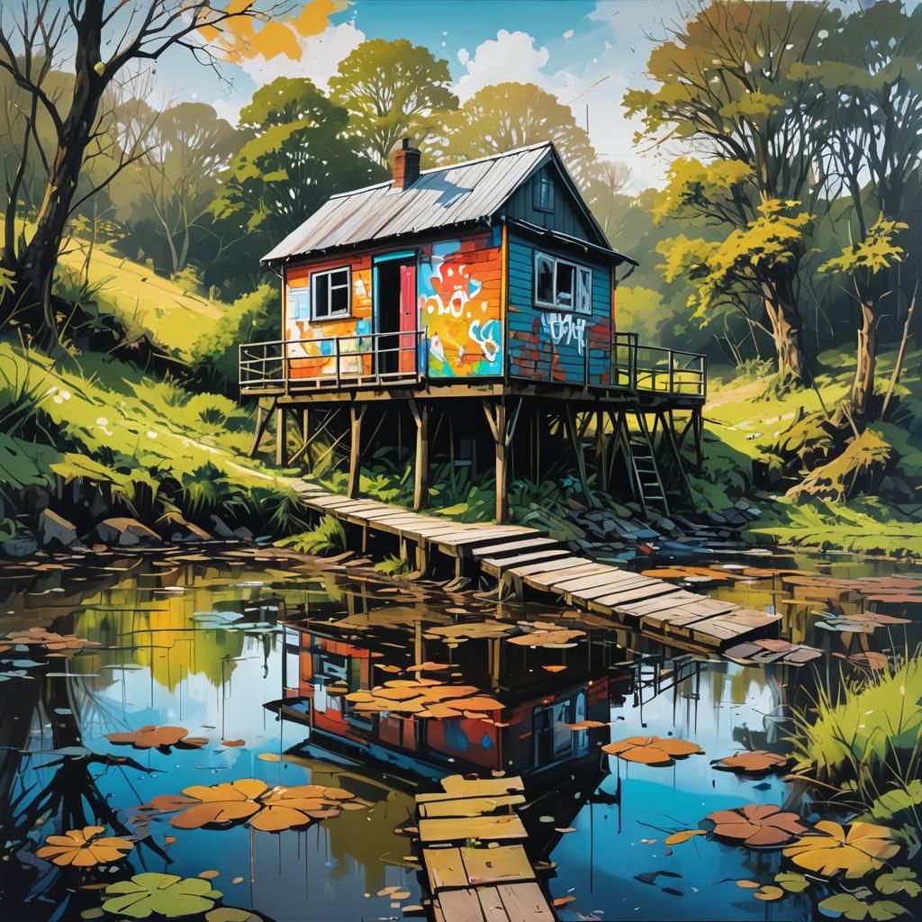 Riverside Shack in England as Graffiti Art