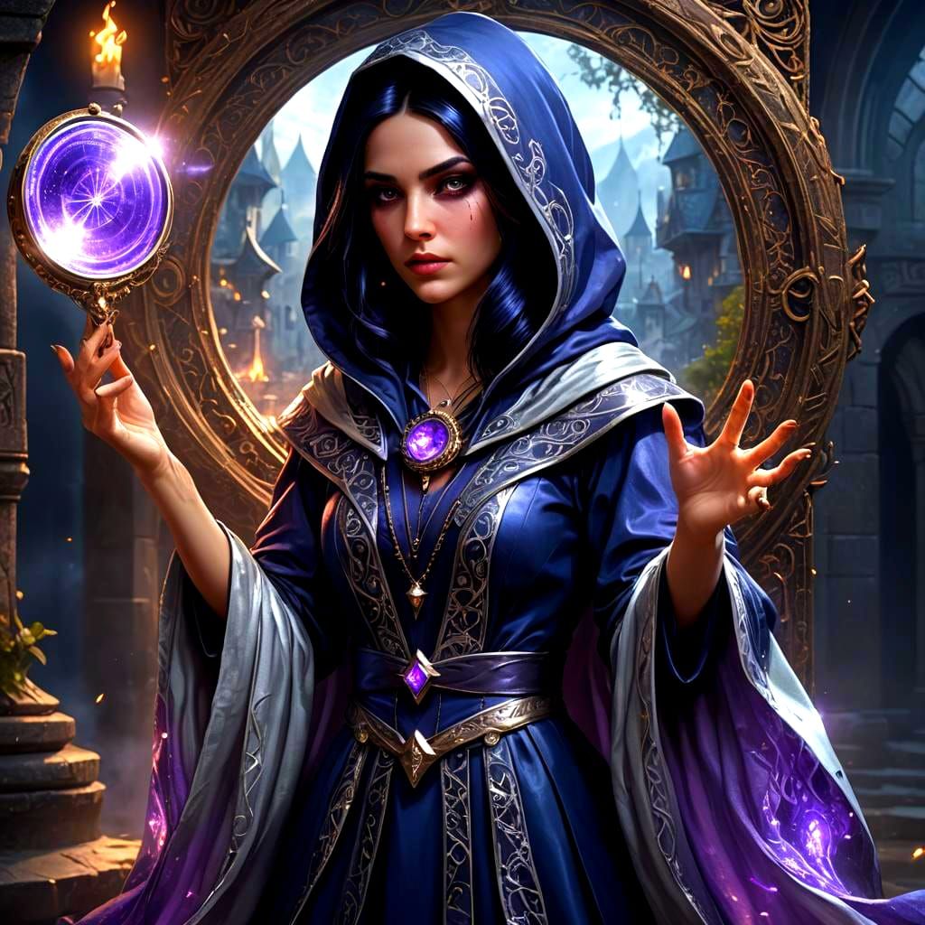 Enchanting Sorceress Casting a Spell, Detailed Matte Paintin...