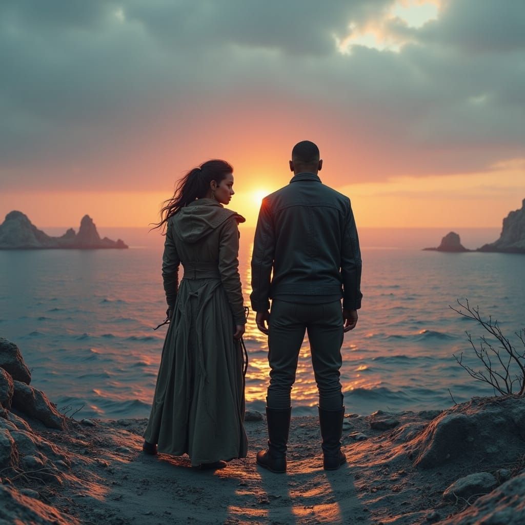 Barren Coastline Movie Poster in Dystopian Style