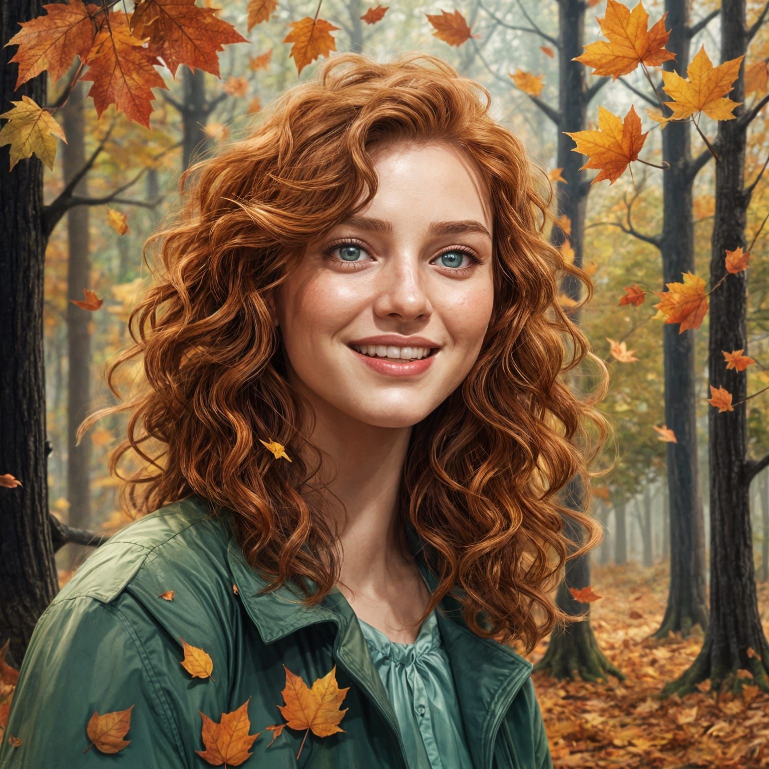 Autumn Portrait of Girl with Chestnut Hair
