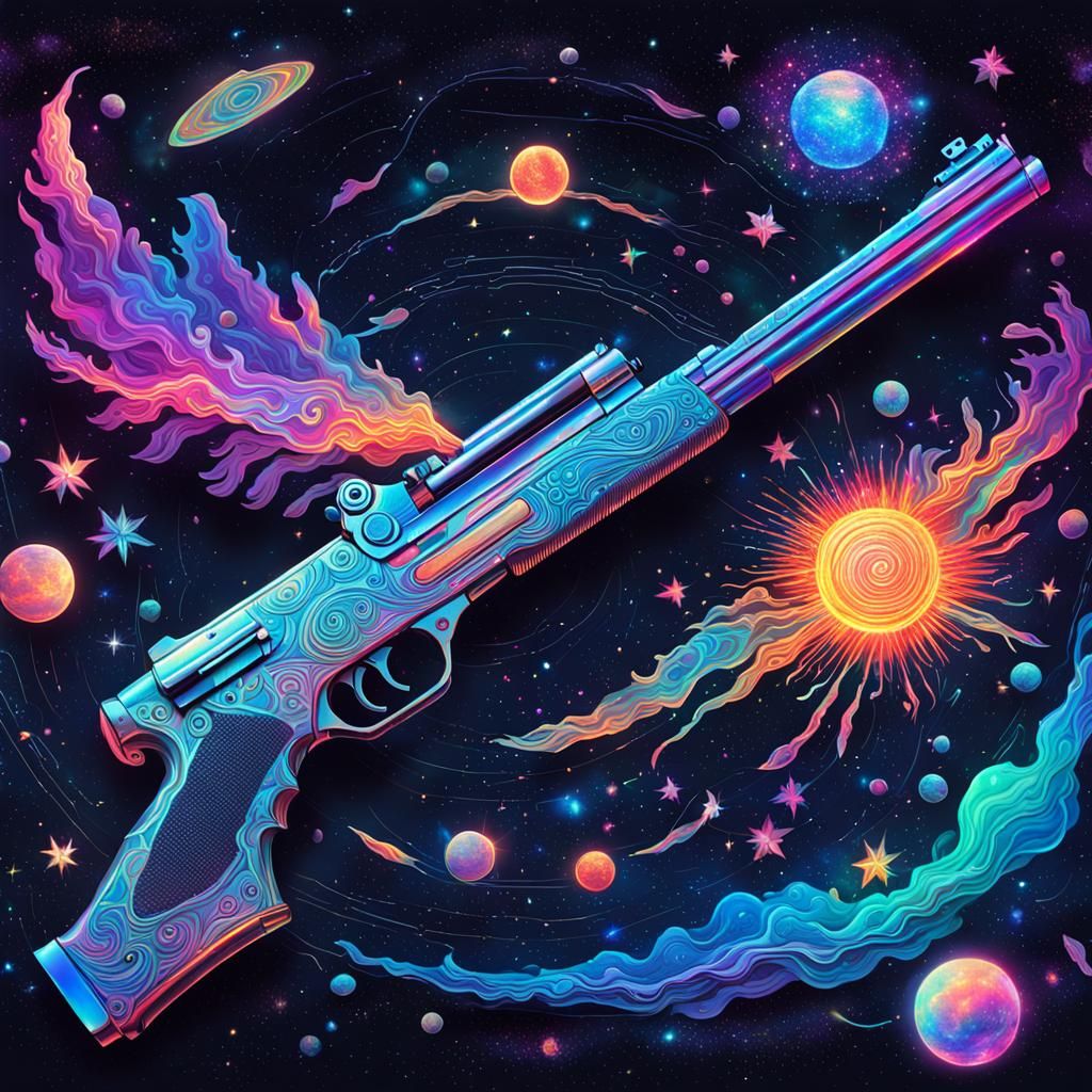 Magical Shotgun: Holographic Astral Cosmic Illustration