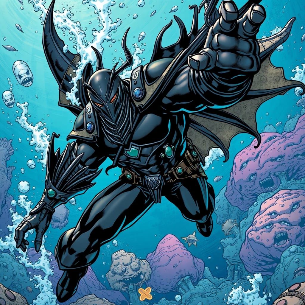 Black Maco of the Abyss, colorful comic style by Ian Churchill