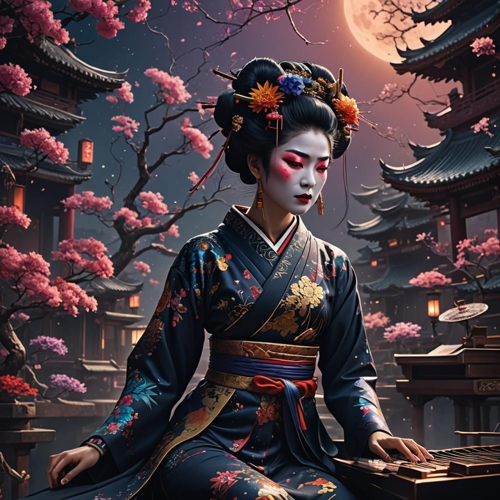 Geisha Pianist: Cosmic Music in Detailed Matte Painting