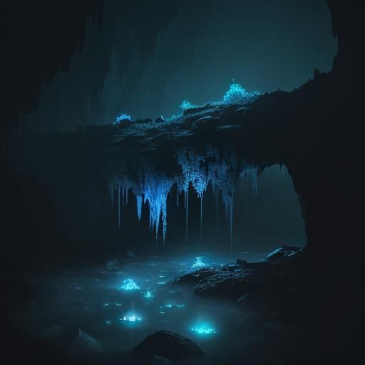 Bioluminescent Mold in a Dark Cave: Abstract Expressionism