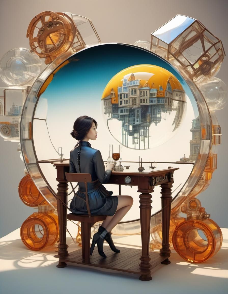 Glass City in Cube, Mondrian Style