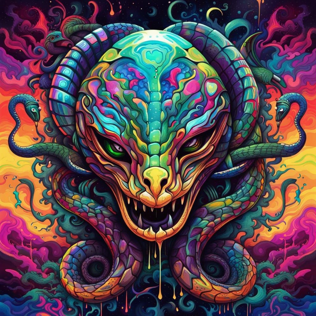 Psychedelic King Cobra in Digital Alien Landscape