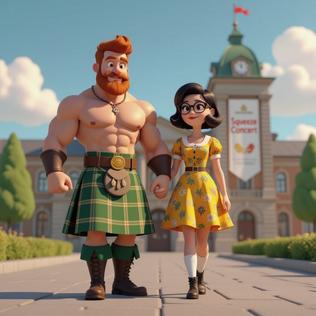 Scottish Man and Woman in Pixar Style