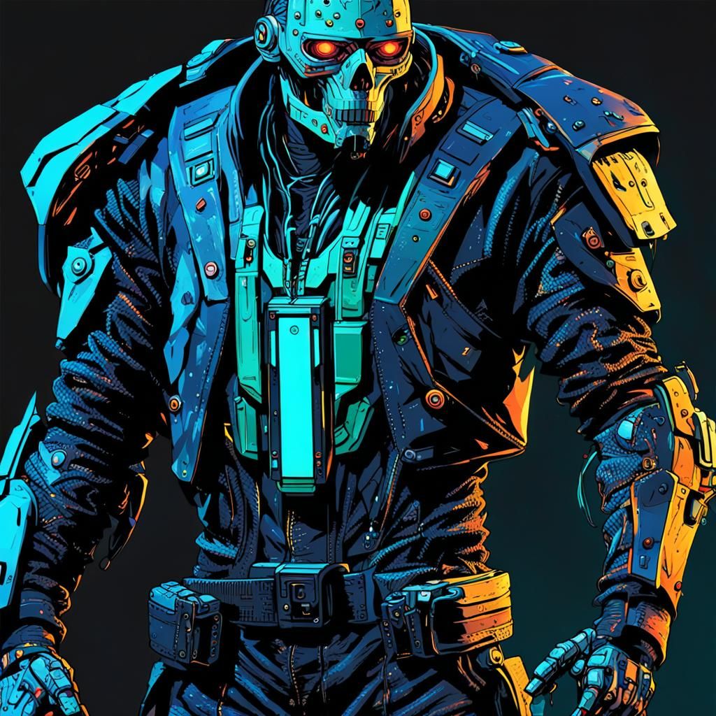 Cybernetically Enhanced Villain in Grimdark Abstract Art