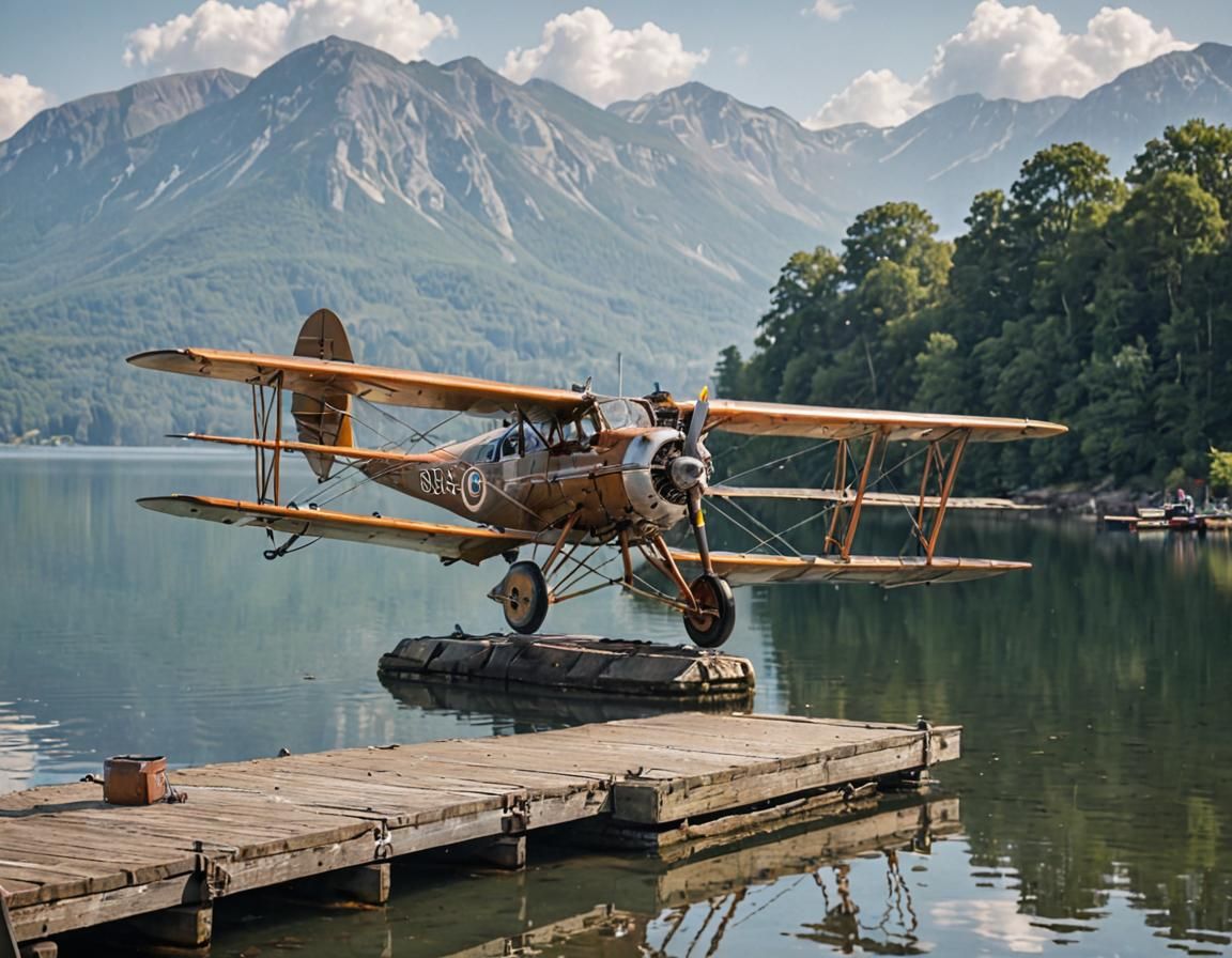 Vintage Seaplane and Otter Pilot, 1920s Photo