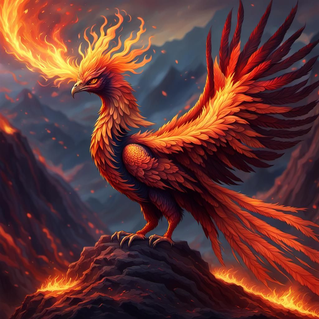 Fiery Phoenix Concept Art on Charred Landscape