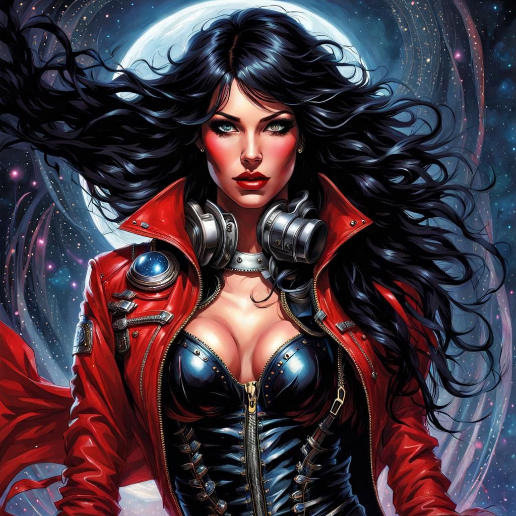 Gothic Astronaut in Red Lingerie: Digital Art