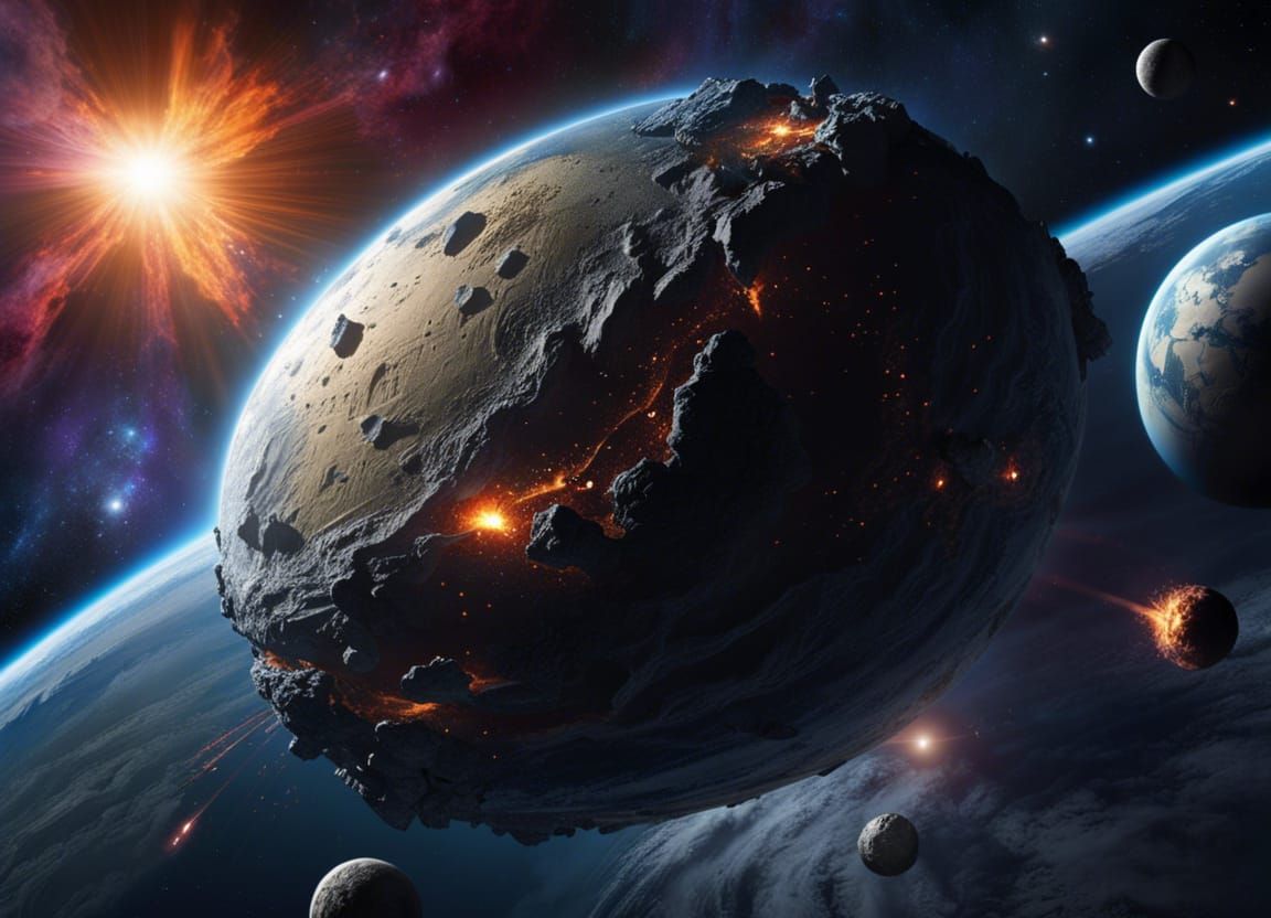 "Cosmic catastrophy, Epic space scene of the Earth collindin...
