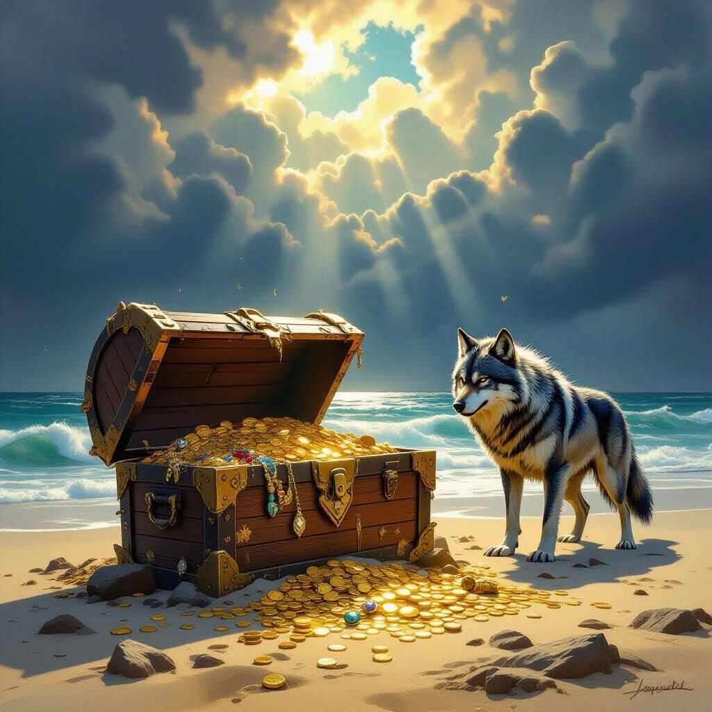 Sunken Treasure Chest Guarded by Wolf