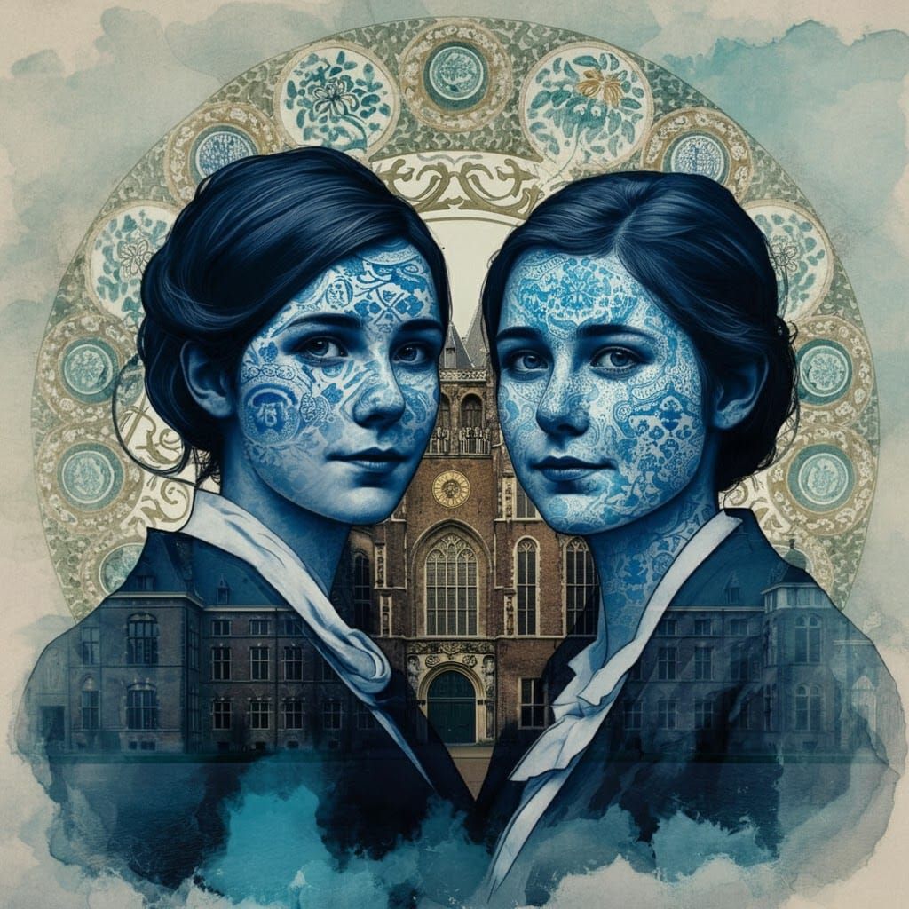 Elegant Students Amidst Historic Leiden and Whimsical Porcel...