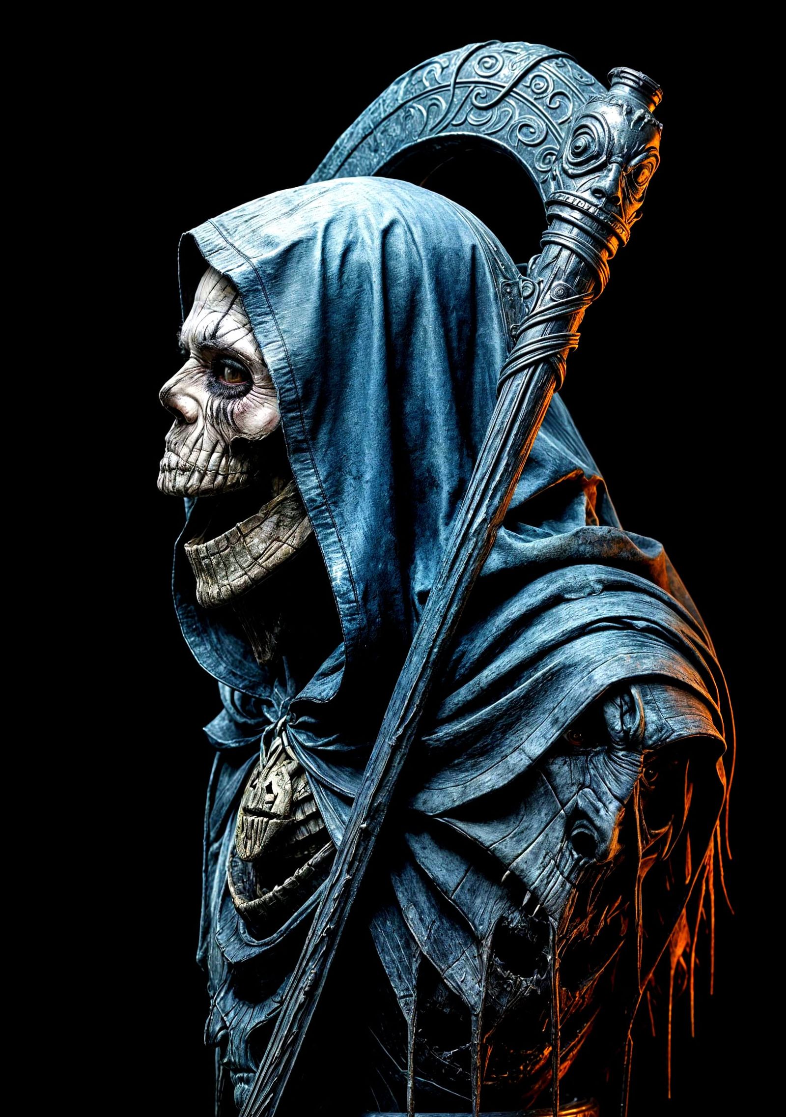 Detailed Grim Reaper Bust in Dark Fantasy Style