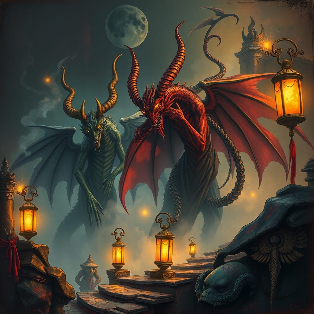 Demons in Mystical Realm: A Mixed Media Art