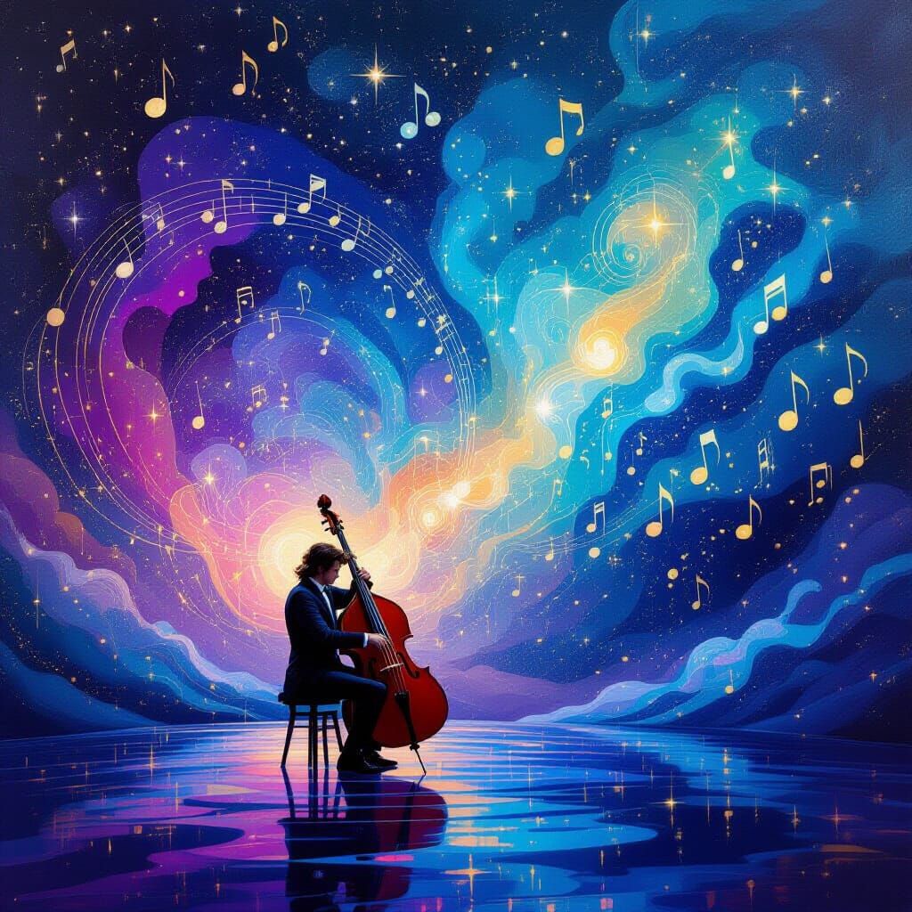 Cosmic Musician in Surreal Dreamscape
