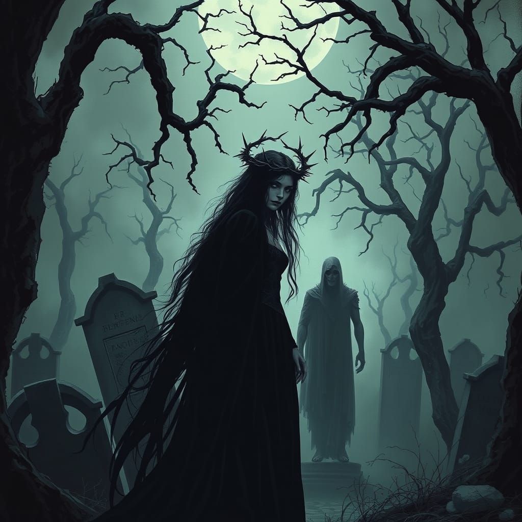 Gothic Princess in Graveyard: Dark Fantasy Art
