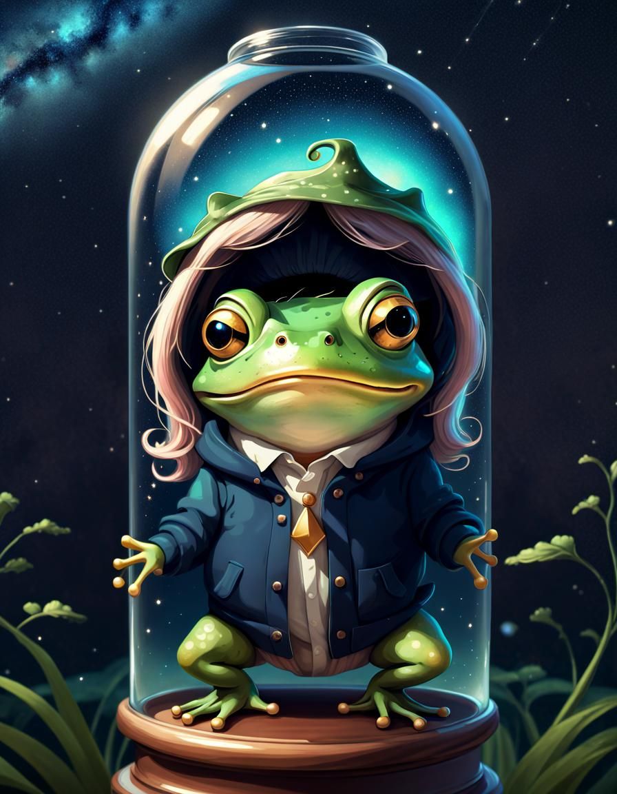 Frog in Wig: Dark Electric Vector Art