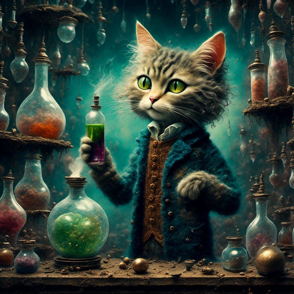 Cute Cat Potion: Detailed Digital Painting