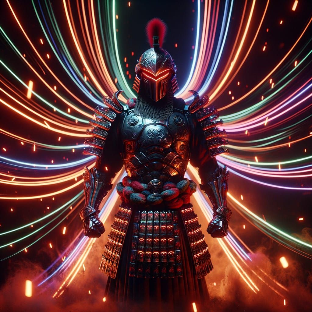 Psychedelic Warrior in a Cyberpunk Scene