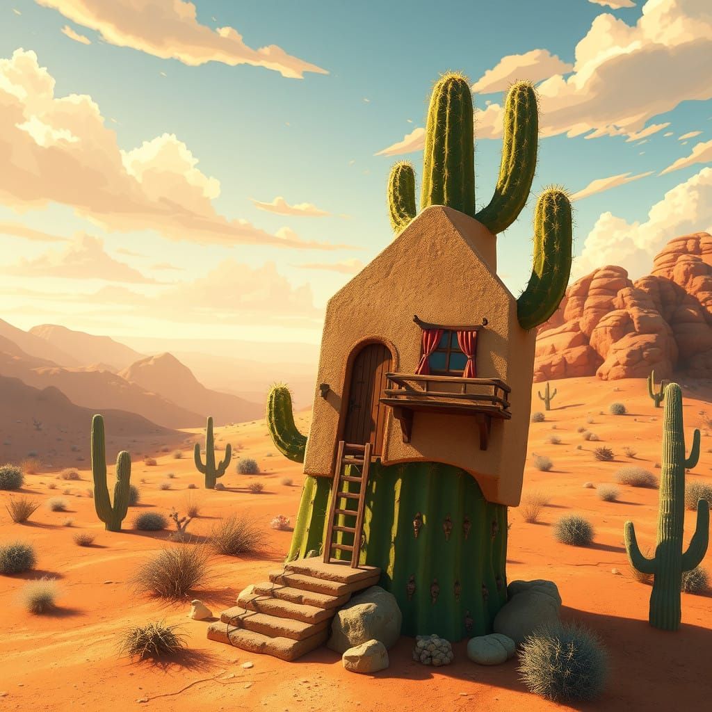 A Desert Cactus Oasis in Vibrant, Sun-Kissed Colors