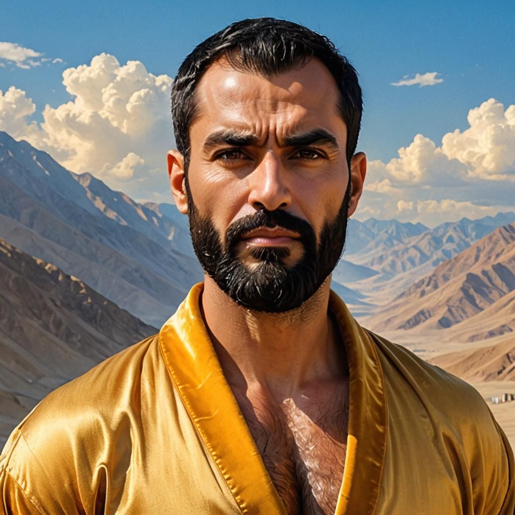 Bearded Man in Golden Robe, Impressionist Portrait