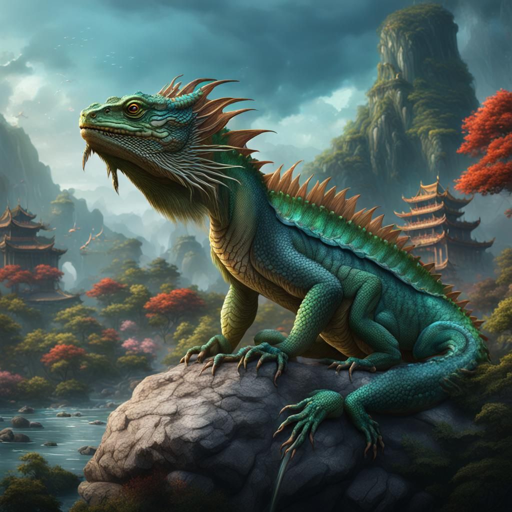 Detailed Chinese Water Dragon Matte Painting
