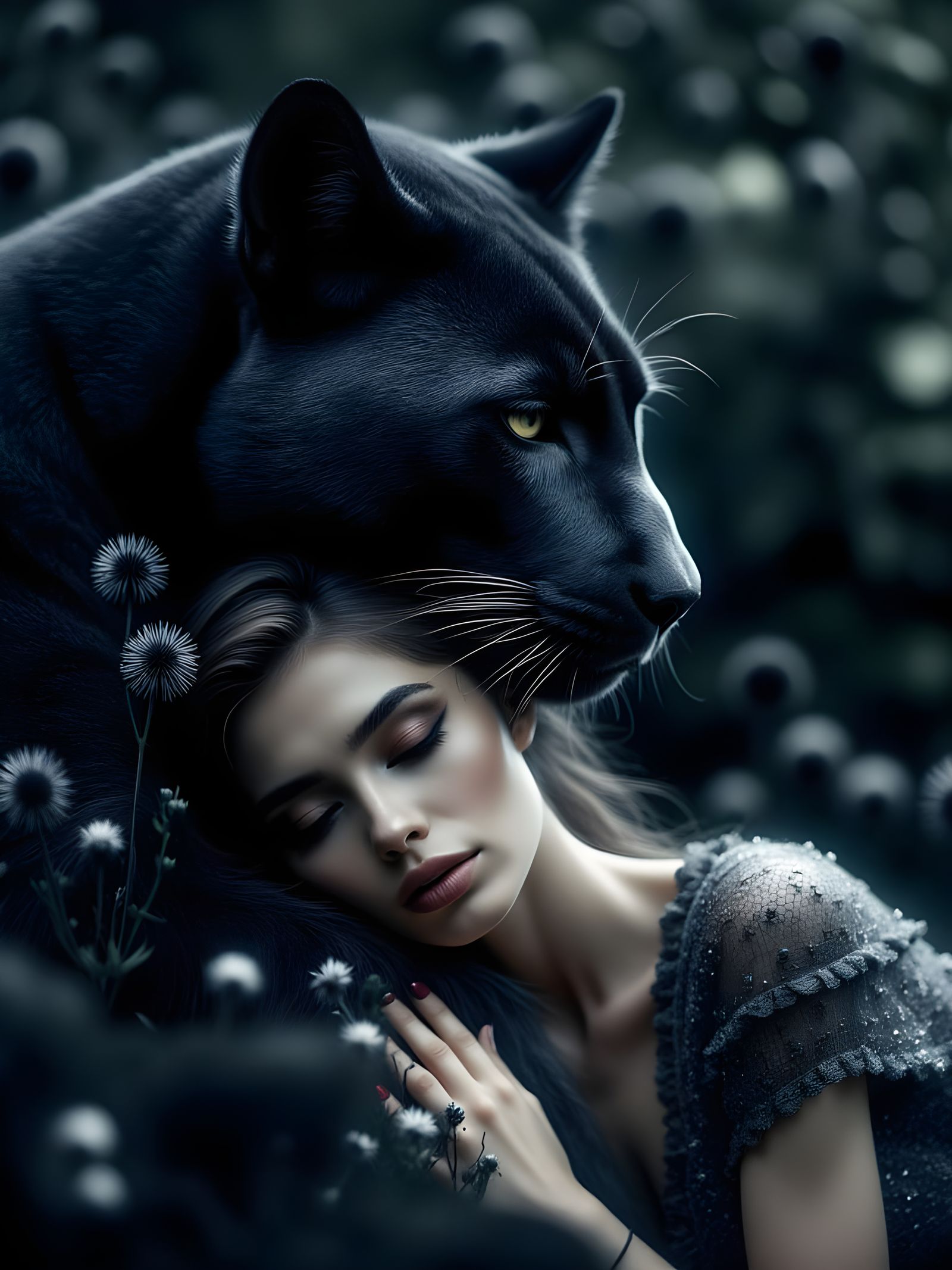 Stunning Cinematic Portrait of a Woman and Black Panther