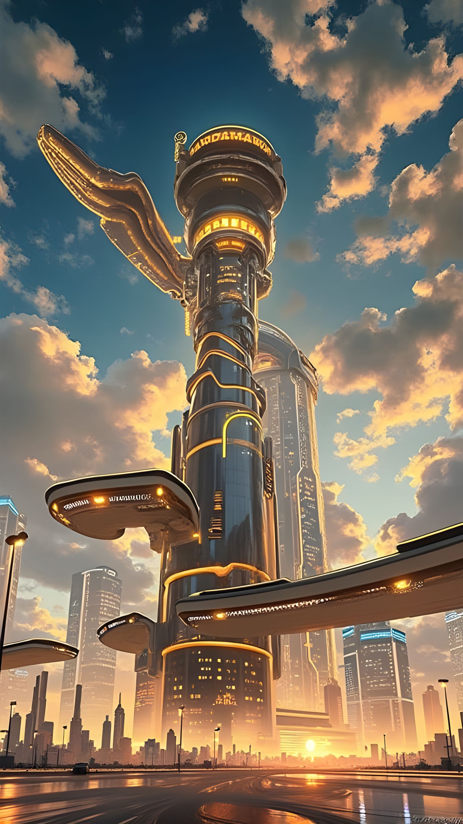 Futuristic Cityscape at Dusk in Comic Book Art Style