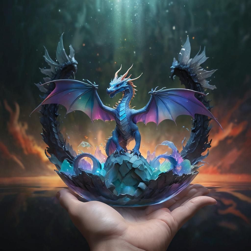 Winged Dragon Emerges in Art Deco Romanticism