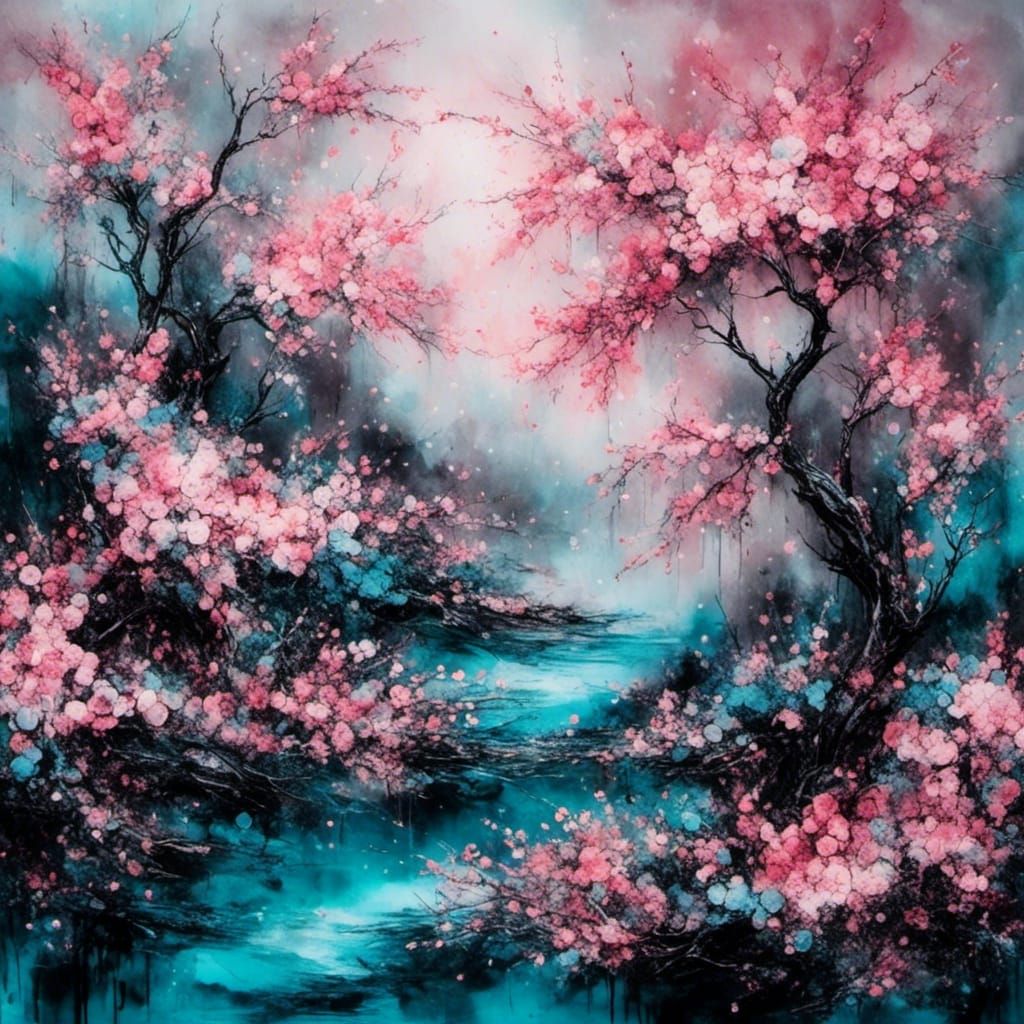 Alcohol Ink Cherry Blossoms in Bloom