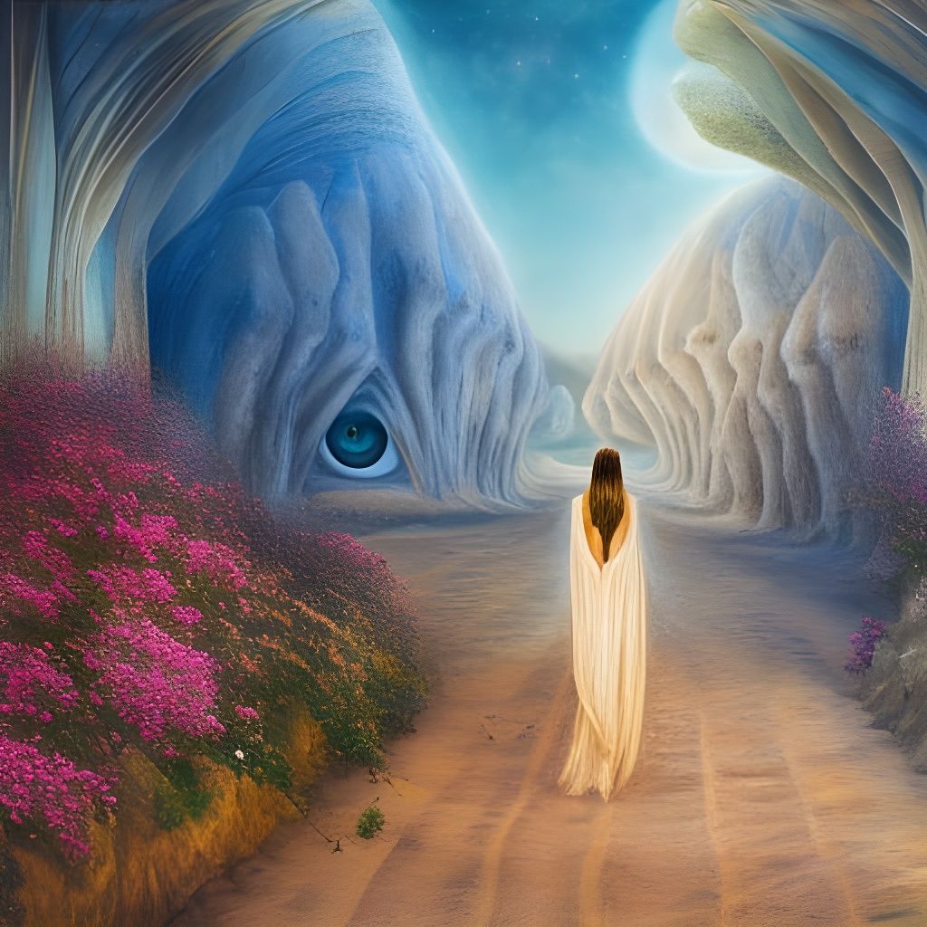 Woman in Dress Walking to Sea: Botanical Art